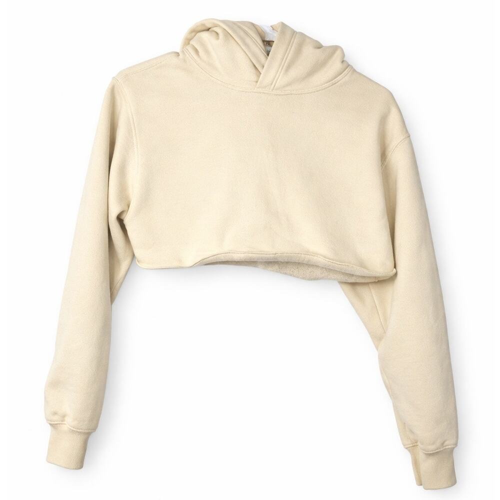 TNA Aritzia Cropped Hoodie Buttery Yellow Cozy Fleece Sweatshirt Size Small